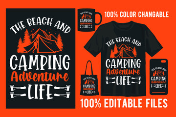 Camping typography retro vintage t shirt design