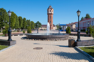 Obraz premium View of the old Cathedral Square on a sunny June morning. Staraya Russa, Russia