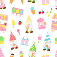 Seamless pattern Gnomes ice cream shop vector illustration