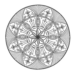 Circular pattern in form of mandala for Henna, Mehndi, tattoo, decoration. Decorative ornament in ethnic oriental style. Coloring book page.