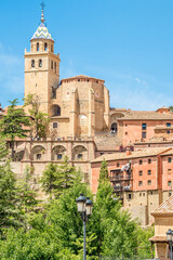Fototapeta na wymiar View at Albarracin town Cathedral with Bell tower, Spain