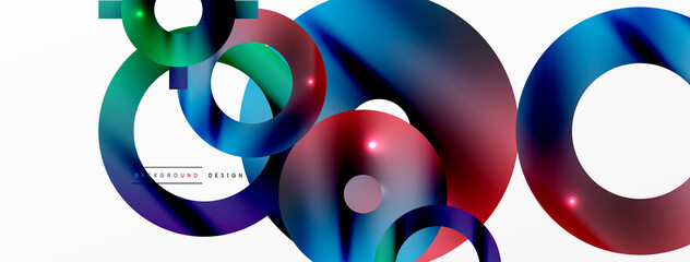 Minimal geometric abstract background. Shiny and glossy circle, line and round shapes design. Trendy techno business template for wallpaper, banner, background or landing