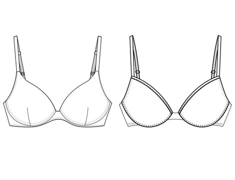 Full Cup Bra, Sweetheart Bra, Plunge Bra, Sets of Bra Fashion Illustration, Vector, CAD, Technical Drawing, Flat drawing.	