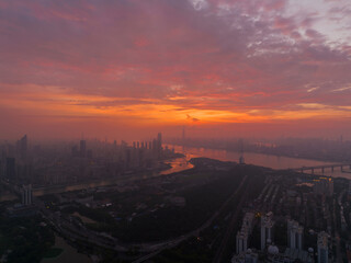 Hubei Wuhan Summer Urban Skyline Aerial photography scenery