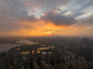 Fototapeta premium Hubei Wuhan Summer Urban Skyline Aerial photography scenery