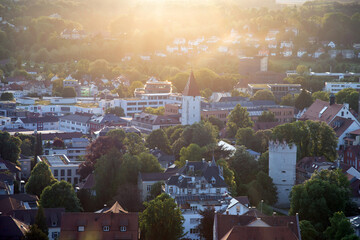 Ravensburg, Germany: Aerial cityscape during spring sunset - obrazy, fototapety, plakaty