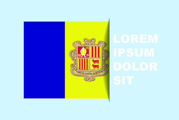 Half Andorra flag vector with copy space, country flag with shadow style, horizontal slide effect, Andorra icon design asset, text area, simple flat design