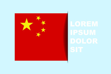 Half China flag vector with copy space, country flag with shadow style, horizontal slide effect, China icon design asset, text area, simple flat design