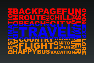 Armenia flag shape of travel keywords, travel concept, abroad vacation idea, simple flat design, Armenia flag mask on holiday words, tourism banner