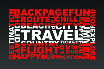 Austria flag shape of travel keywords, travel concept, abroad vacation idea, simple flat design, Austria flag mask on holiday words, tourism banner