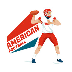 American football player passes the ball. Sport character. Isolated on white background. Flat vector illustration.