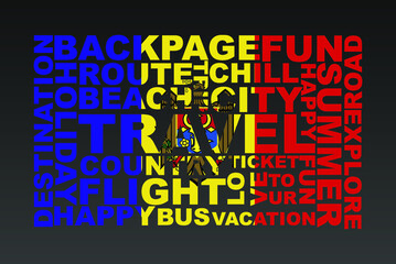 Moldova flag shape of travel keywords, travel concept, abroad vacation idea, simple flat design, Moldova flag mask on holiday words, tourism banner