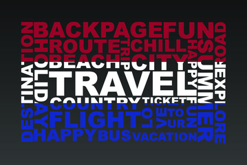 Netherlands flag shape of travel keywords, travel concept, abroad vacation idea, simple flat design, Netherlands flag mask on holiday words, tourism banner