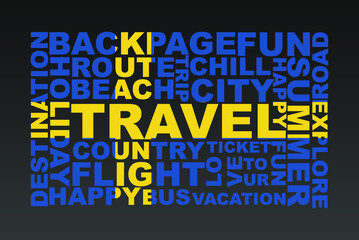 Sweden flag shape of travel keywords, travel concept, abroad vacation idea, simple flat design, Sweden flag mask on holiday words, tourism banner