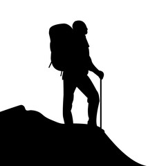 Silhouette of a climber. Hiker man silhouette vector illustration on white background.