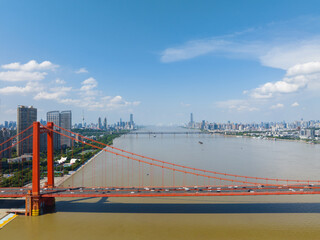 Wuhan YingWuzhou Yangtze River Bridge aerial scenery scenery