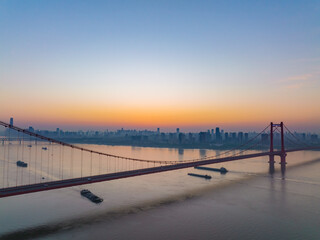 Wuhan YingWuzhou Yangtze River Bridge aerial scenery scenery