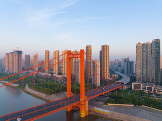 Wuhan YingWuzhou Yangtze River Bridge aerial scenery scenery