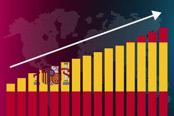 Spain bar chart graph, increasing values, country statistics concept, Spain country flag on bar graph