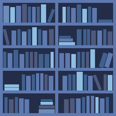 Books on the shelves. Library. Vector design.