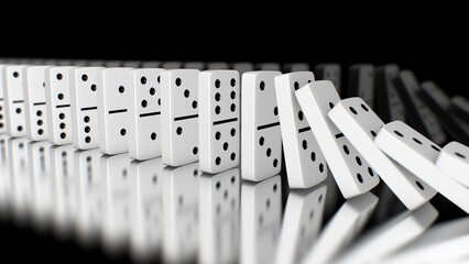 Line of Dominoes Falling Over in Slow Motion Chain Reaction Concept - Abstract Background Texture