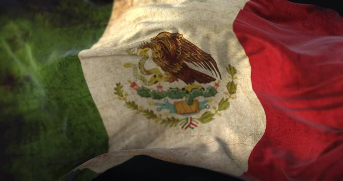 Old Mexico Flag waving at wind. Loop