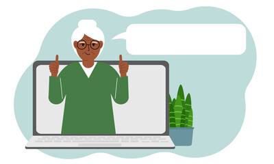 User reviews. Laptop with a woman with thumbs up. Customer Review, Online Review, Star Rating, Feedback. Rating bubble.