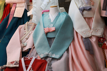 Mannequin wearing traditional korean hanbok in dongdaemun market