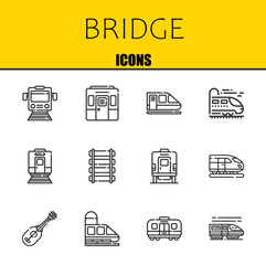 bridge vector line icons set. train, train and train Icons. Thin line design. Modern outline graphic elements, simple stroke symbols stock illustration