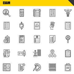 exam vector line icons set. job search, math and clipboard Icons. Thin line design. Modern outline graphic elements, simple stroke symbols stock illustration