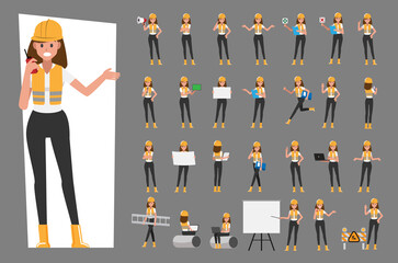 Technician woman and builders and engineers woman and mechanics set ,Vector illustration cartoon character.