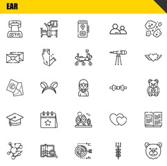 ear vector line icons set. waffle iron, molecule and map Icons. Thin line design. Modern outline graphic elements, simple stroke symbols stock illustration