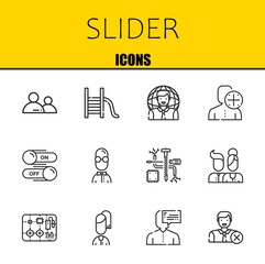 Fototapeta premium slider vector line icons set. user, slide and user Icons. Thin line design. Modern outline graphic elements, simple stroke symbols stock illustration
