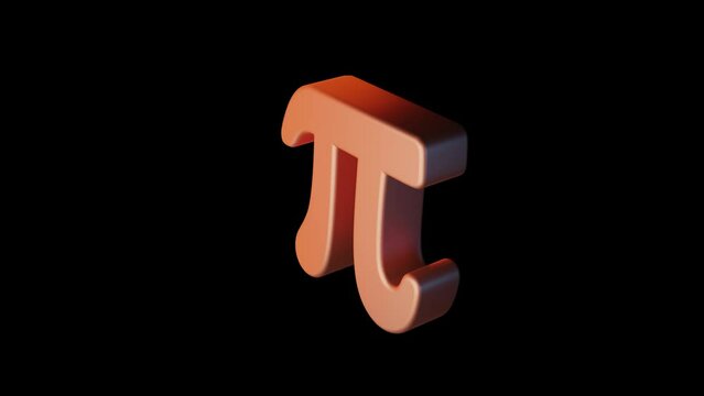 Glossy 3D pi symbol rotating on its axis in black background.
