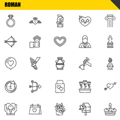 roman vector line icons set. engagement ring, heart and love Icons. Thin line design. Modern outline graphic elements, simple stroke symbols stock illustration