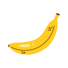 Vector whole banana. Cute banana in flat design. Yellow banana isolated on white. Tropical fruit.