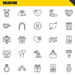 valentine vector line icons set. teddy bear, engagement ring and gift Icons. Thin line design. Modern outline graphic elements, simple stroke symbols stock illustration