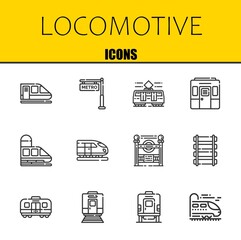 locomotive vector line icons set. train, metro and tram Icons. Thin line design. Modern outline graphic elements, simple stroke symbols stock illustration