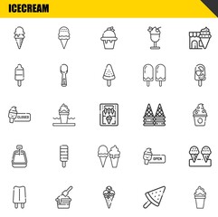 icecream vector line icons set. ice cream, popsicle and ice cream Icons. Thin line design. Modern outline graphic elements, simple stroke symbols stock illustration