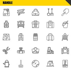 handle vector line icons set. paper bag, watering can and paper bag Icons. Thin line design. Modern outline graphic elements, simple stroke symbols stock illustration