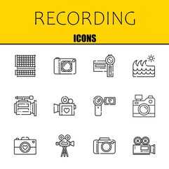 recording vector line icons set. grid, camera and camcorder Icons. Thin line design. Modern outline graphic elements, simple stroke symbols stock illustration