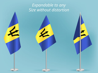 Flag of Barbados with silver pole.Set of Barbados's national flag