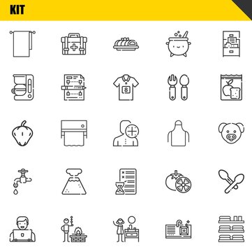kit vector line icons set. towels, user and pepper Icons. Thin line design. Modern outline graphic elements, simple stroke symbols stock illustration