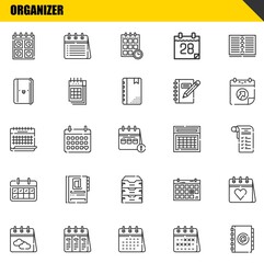 organizer vector line icons set. calendar, calendar and calendar Icons. Thin line design. Modern outline graphic elements, simple stroke symbols stock illustration