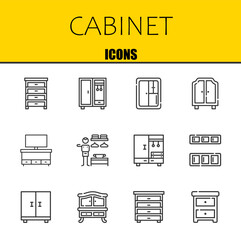 cabinet vector line icons set. drawer, closet and closet Icons. Thin line design. Modern outline graphic elements, simple stroke symbols stock illustration