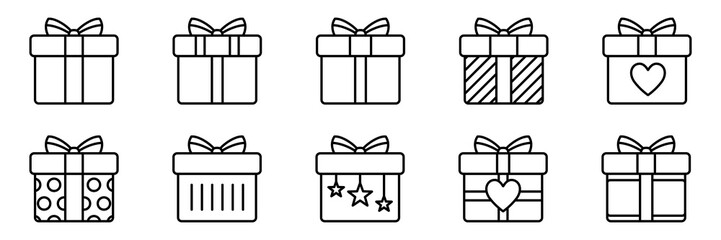 Present gift box icon. Vector isolated elements. Christmas gift icon illustration vector symbol. Surprise present linear design. Stock vector.