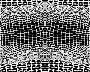 Black and white illustration of alligator skin, seamless pattern