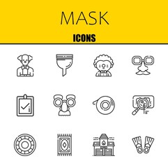 mask vector line icons set. clown, filter and clown Icons. Thin line design. Modern outline graphic elements, simple stroke symbols stock illustration