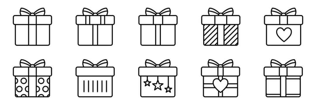 Present gift box icon. Vector isolated elements. Christmas gift icon illustration vector symbol. Surprise present linear design. Stock vector.