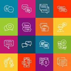 Modern thin line icons set of chatting elements. Premium quality outline symbol collection. Simple mono linear pictogram pack. Stroke vector logo concept for web graphics